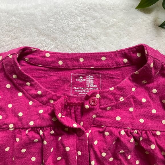 Baby Gap Factory 3T Long Sleeve Tee Pink Fuchsia Polka Dot Kids Button-Up - Picture 3 of 16